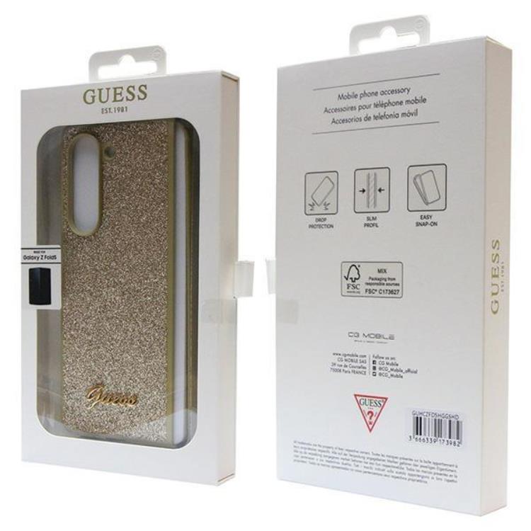Guess Guess Mobilskal till Galaxy Z Fold 5 Läder Triangle Strass - Guld
