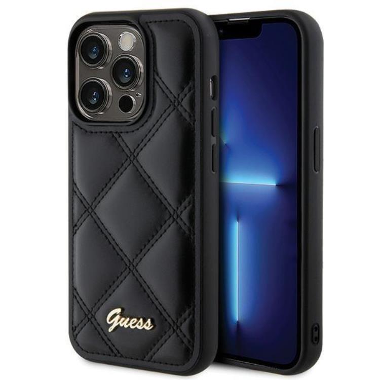 Guess Guess Mobilskal till iPhone 15 Pro Quilted Metal Logo - Svart