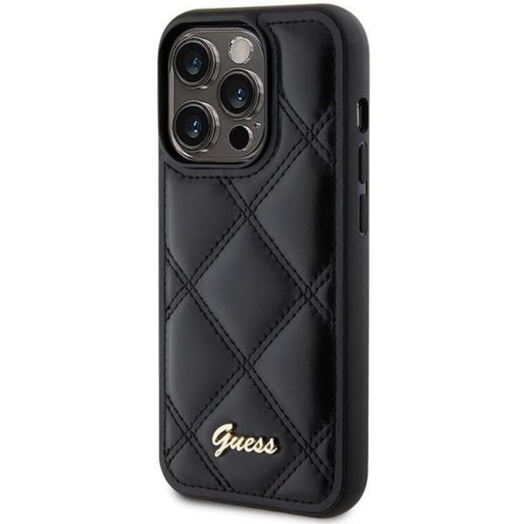 Guess Guess Mobilskal till iPhone 15 Pro Quilted Metal Logo - Svart