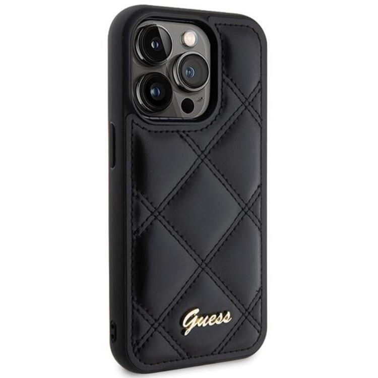 Guess Guess Mobilskal till iPhone 15 Pro Quilted Metal Logo - Svart