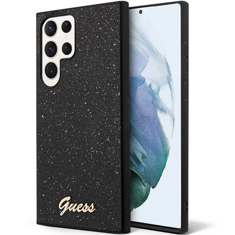 Guess Guess Mobilskal till Galaxy S24 Ultra Glitter Script - Svart