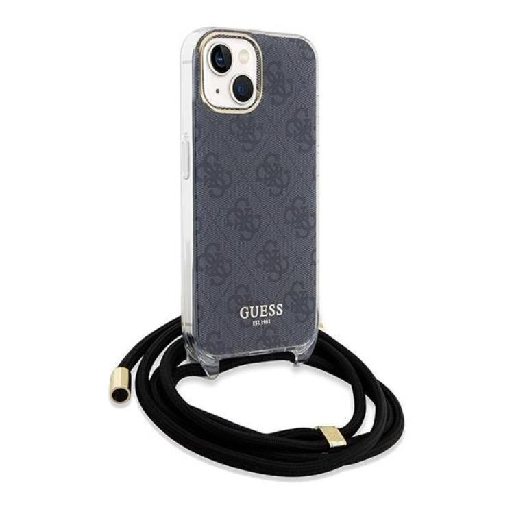Guess Guess Mobilskal till iPhone 15/14/13 Crossbody Cord Print - Svart