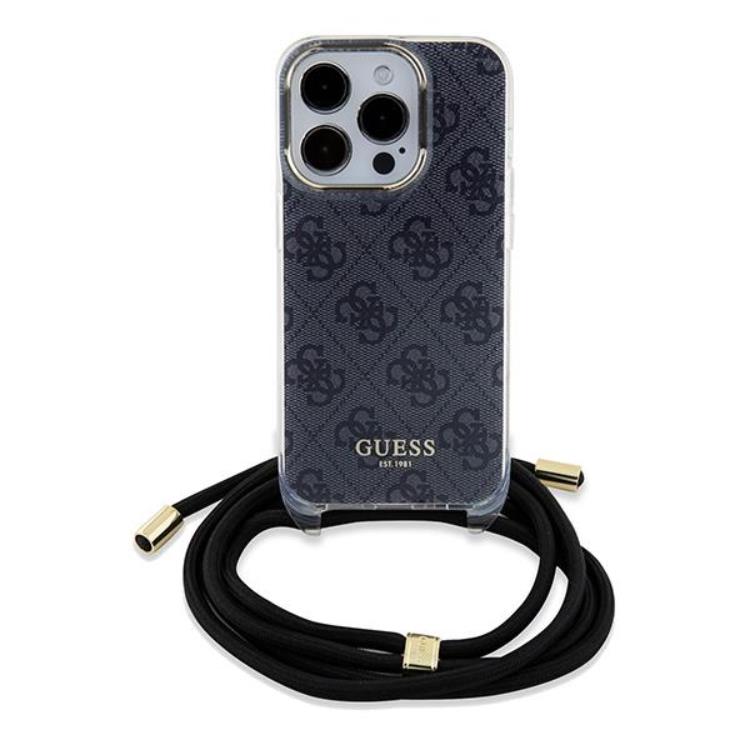 Guess Guess Mobilskal till iPhone 15 Pro Max Crossbody Cord Print - Svart