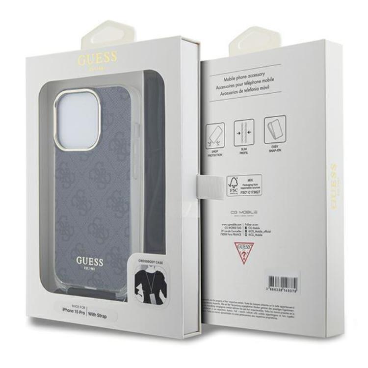 Guess Guess Mobilskal till iPhone 15 Pro Max Crossbody Cord Print - Svart