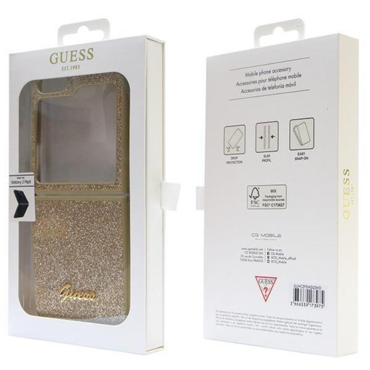 Guess Guess Mobilskal till Galaxy Z Flip 5 Glitter Script - Guld