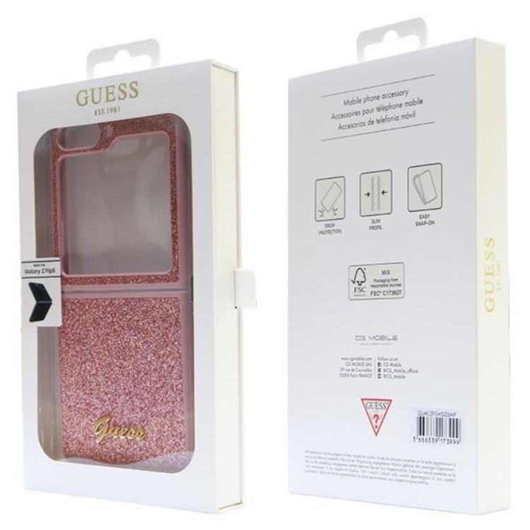 Guess Guess Mobilskal till Galaxy Z Flip 5 Glitter Script - Rosa