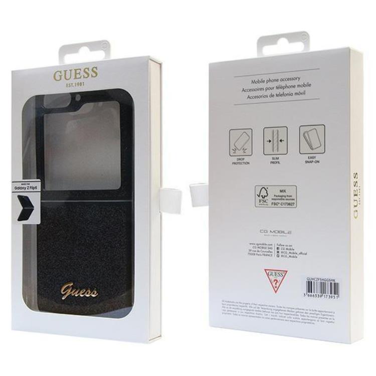 Guess Guess Mobilskal till Galaxy Z Flip 5 Glitter Script - Svart