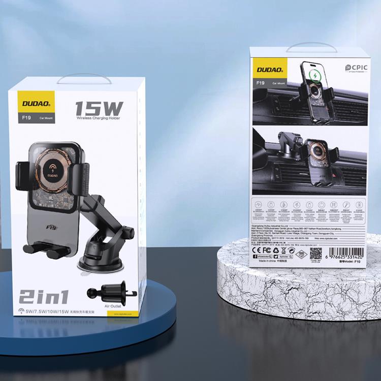 Dudao 2-i-1 Dudao F19 Klämma Bilhållare med 15W Trådlös laddare - Svart