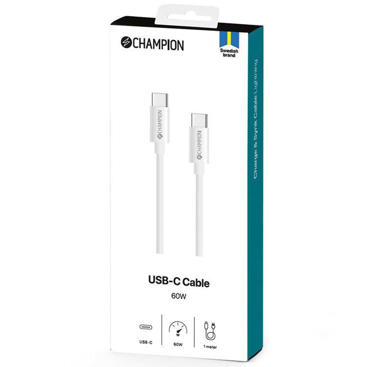 Champion CHAMPION USB-C till USB-C kabel 60W 3m - Vit