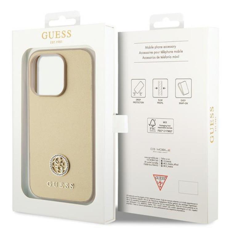 Guess Guess Mobilskal till iPhone 15 Pro Max Strass Metal Logo - Guld