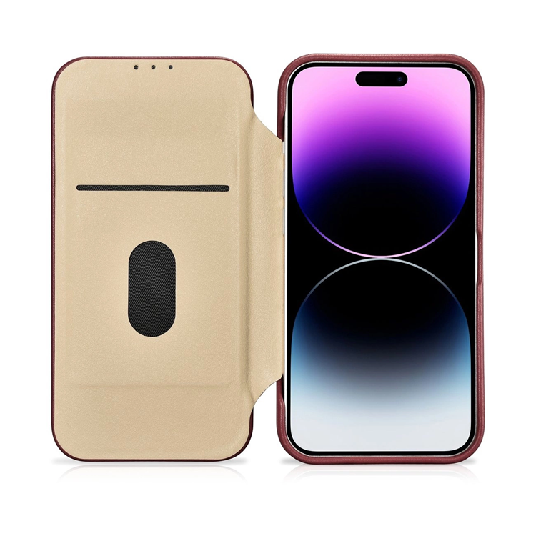 ICARER iCarer iPhone 14 Pro Plånboksfodral Magsafe CE Läder - Röd