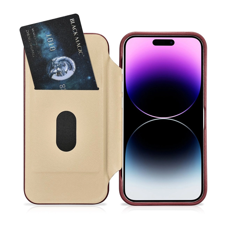 ICARER iCarer iPhone 14 Pro Plånboksfodral Magsafe CE Läder - Röd