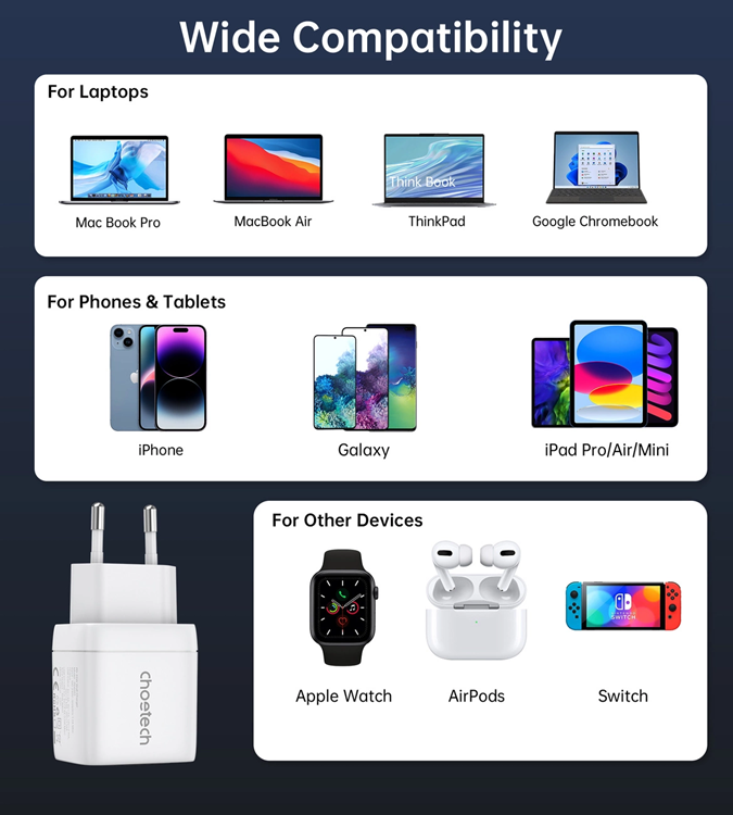 Choetech Choetech Väggladdare 35W GaN 2xUSB-C - Vit