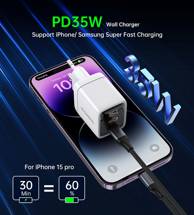 Choetech Choetech Väggladdare 35W GaN 2xUSB-C - Vit