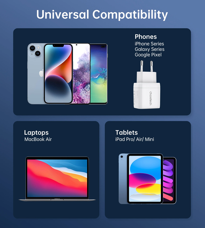 Choetech Choetech USB-C USB-A Väggladdare PD 35W GaN - Vit