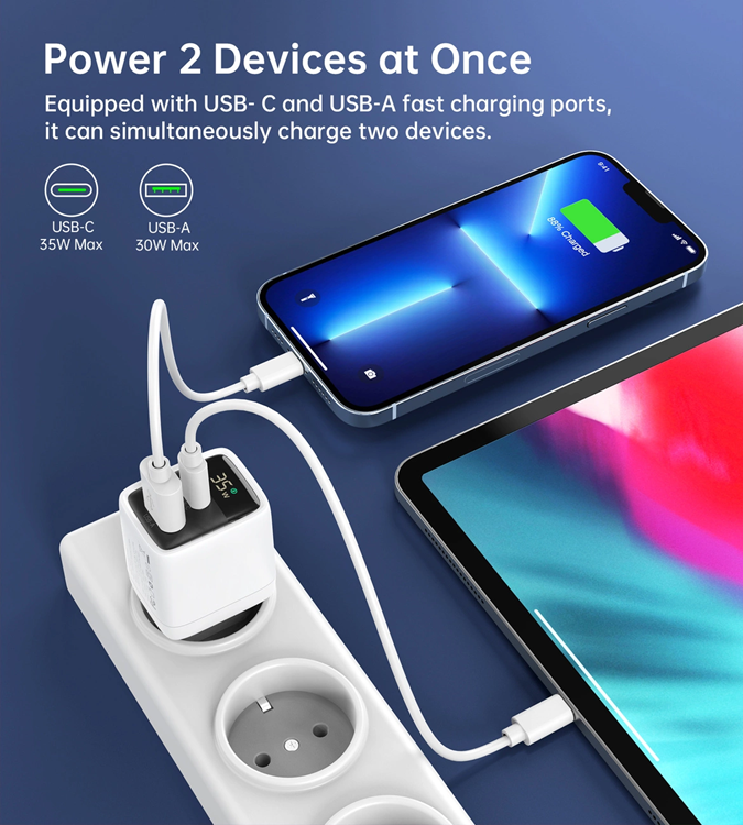 Choetech Choetech USB-C USB-A Väggladdare PD 35W GaN - Vit
