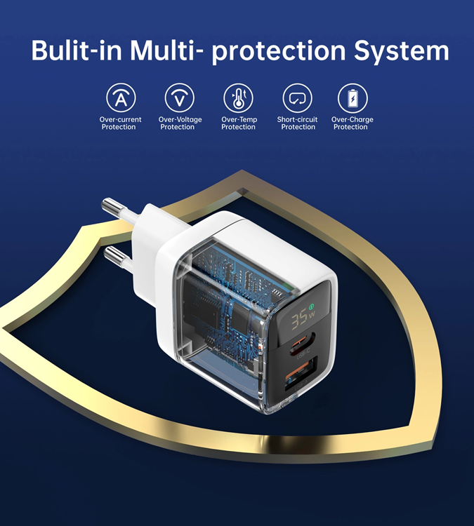 Choetech Choetech USB-C USB-A Väggladdare PD 35W GaN - Vit