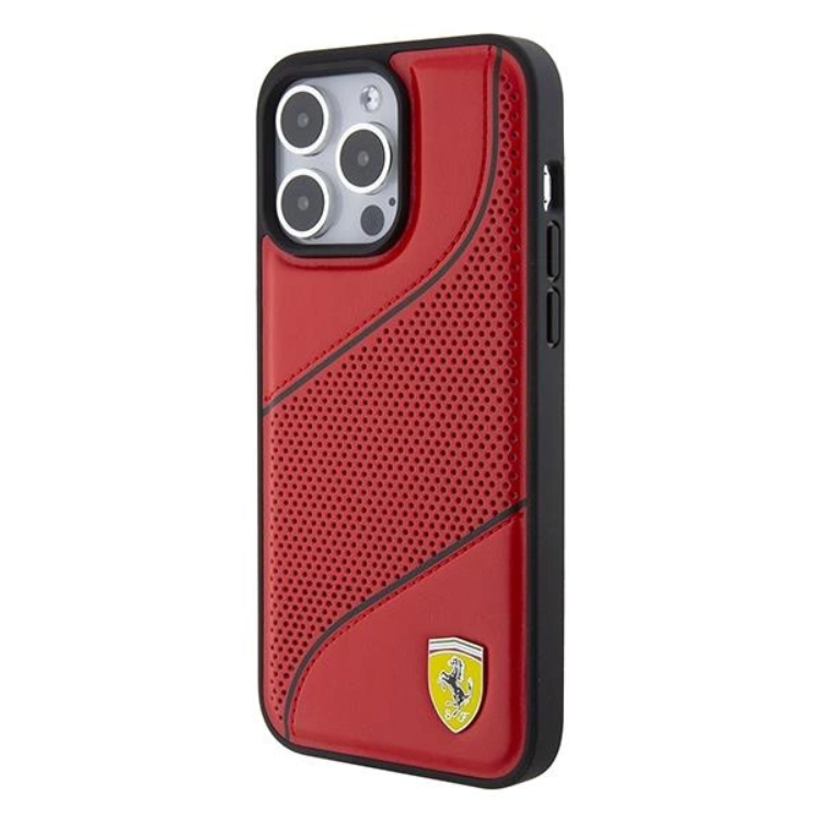 Ferrari Ferrari Mobilskal till iPhone 15 Pro Perforated Waves Metal Logo - Röd