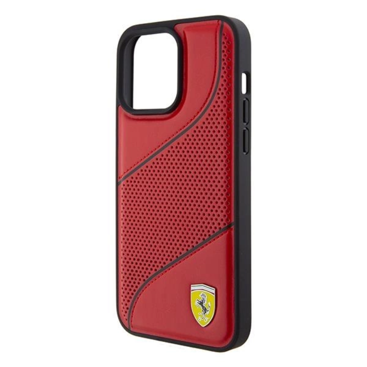 Ferrari Ferrari Mobilskal till iPhone 15 Pro Perforated Waves Metal Logo - Röd