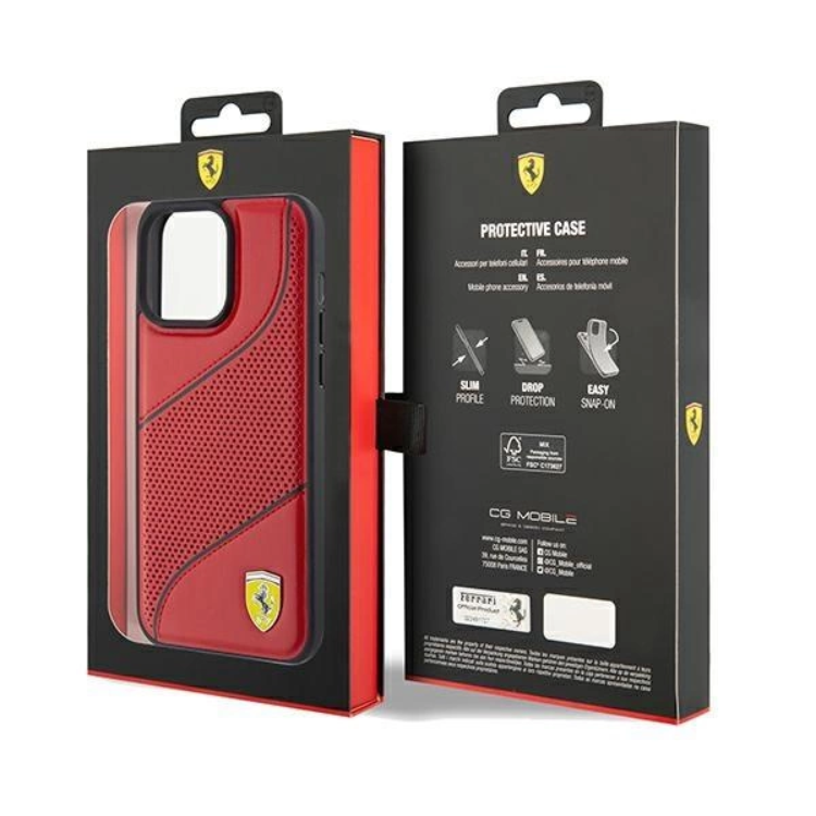 Ferrari Ferrari Mobilskal till iPhone 15 Pro Perforated Waves Metal Logo - Röd