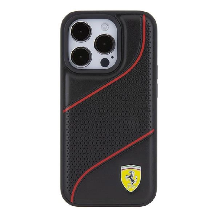 Ferrari Ferrari Mobilskal till iPhone 15 Pro Perforated Waves Metal Logo - Svart