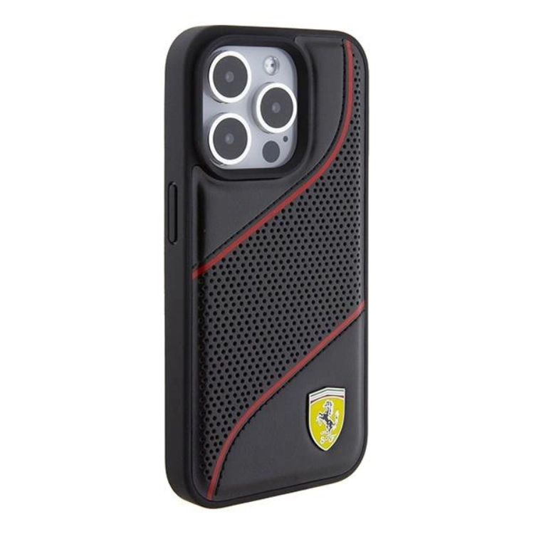 Ferrari Ferrari Mobilskal till iPhone 15 Pro Perforated Waves Metal Logo - Svart