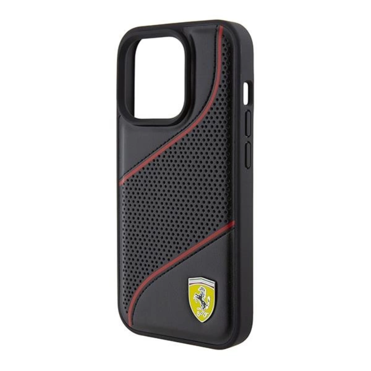 Ferrari Ferrari Mobilskal till iPhone 15 Pro Perforated Waves Metal Logo - Svart