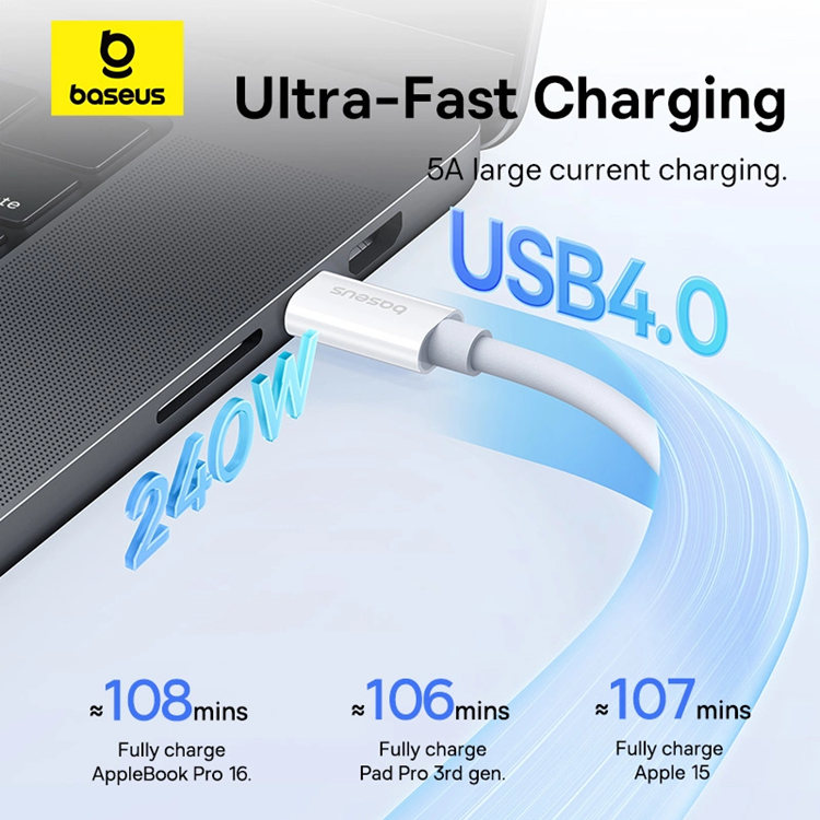 BASEUS Baseus USB-C till USB-C kabel 240W PD 8K 60Hz 1m - Vit