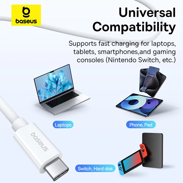 BASEUS Baseus USB-C till USB-C kabel 240W PD 8K 60Hz 1m - Vit