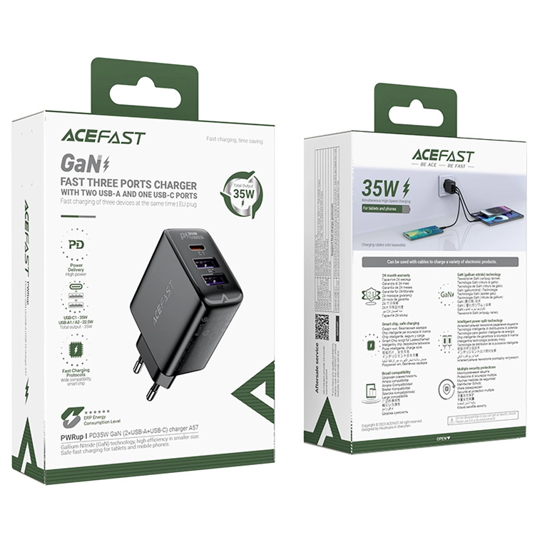 Acefast Acefast A57 PD 35W GaN Väggladdare 2 x USB-A + USB-C - Svart