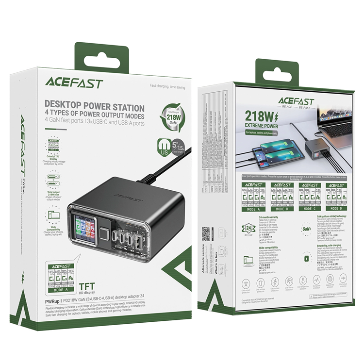 Acefast Acefast Z4 PD 218W GaN 3 x USB-C + USB-A Hubba - Grå