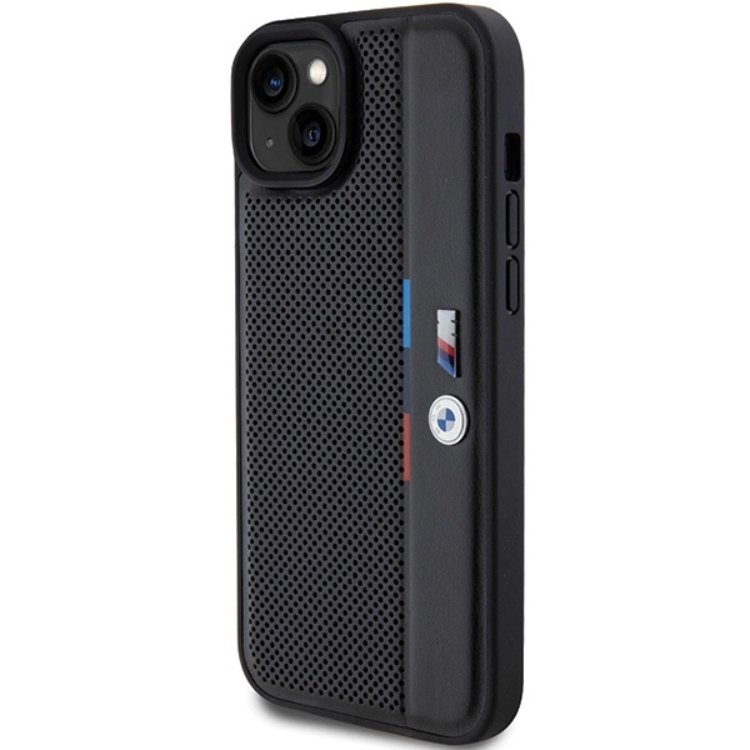 BMW BMW Mobilskal till iPhone 15/14 Plus Perforated Tricolor Line - Svart