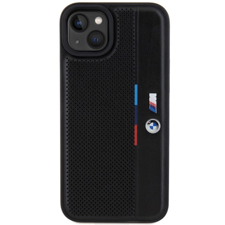 BMW BMW Mobilskal till iPhone 15/14 Plus Perforated Tricolor Line - Svart