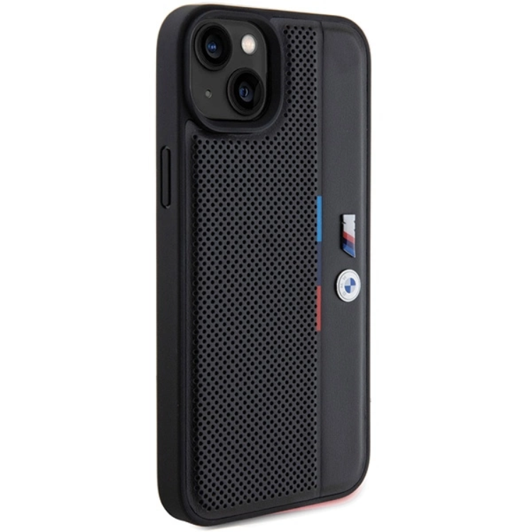 BMW BMW Mobilskal till iPhone 15/14 Plus Perforated Tricolor Line - Svart