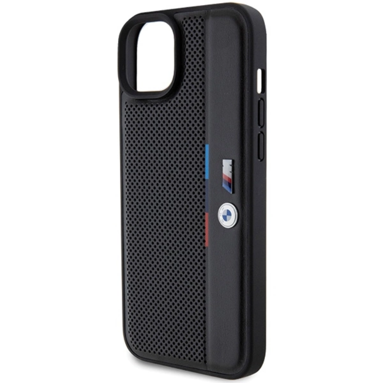 BMW BMW Mobilskal till iPhone 15/14 Plus Perforated Tricolor Line - Svart