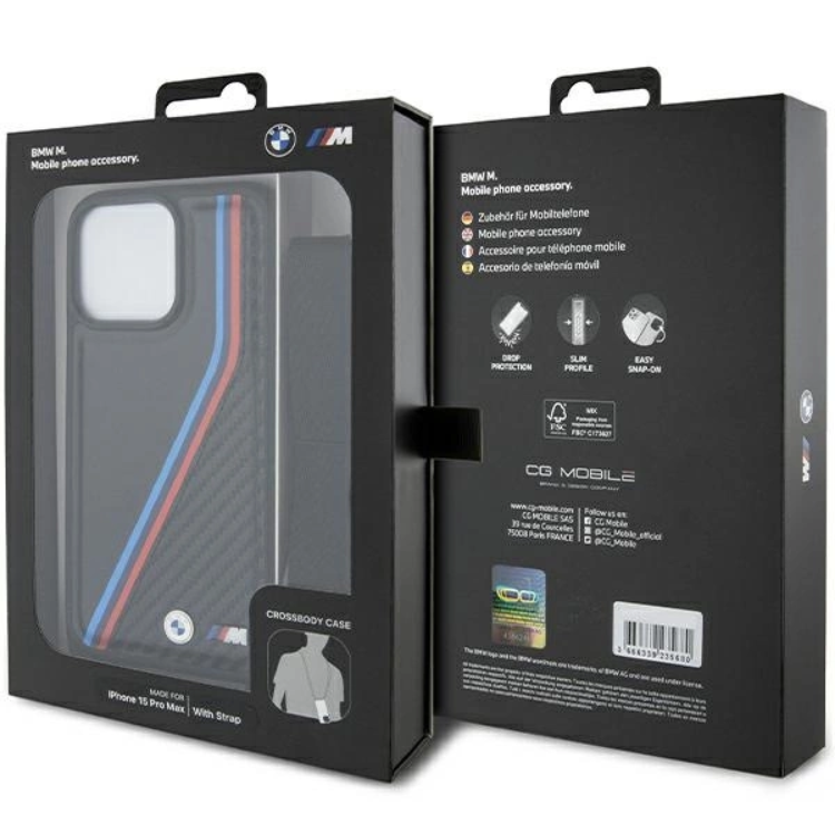 BMW BMW iPhone 15 Pro Max Halsbandsskal M Edition Carbon Tricolor
