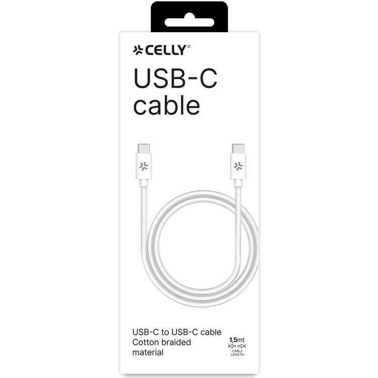 Celly CELLY USB-C till USB-C kabel 60W 1.5m - Vit