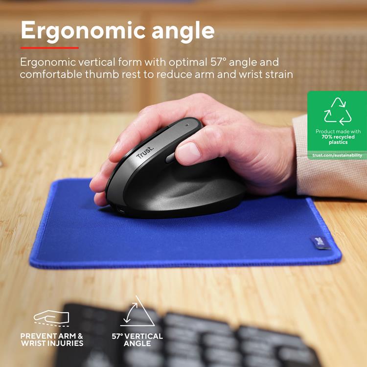 Trust TRUST Bayo II Trådlös Ergonomisk Mus - Svart