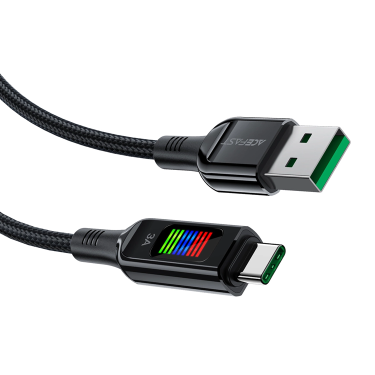 Acefast Acefast USB-C till USB-A kabel 60W 1.2m med Display - Svart