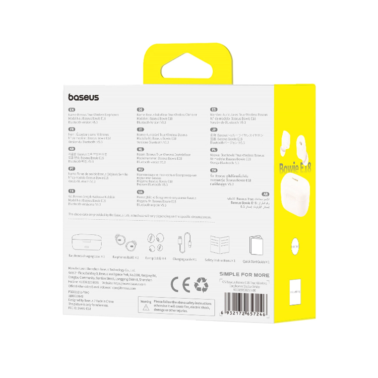 BASEUS Baseus Bowie E18 TWS Trådlösa Hörlurar ENC IPX4 - Vit
