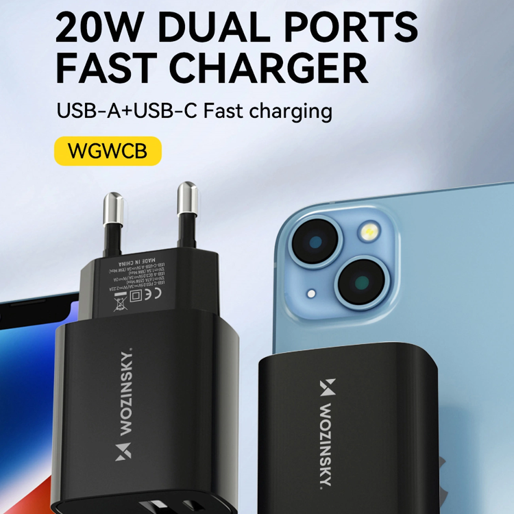 Wozinsky Wozinsky USB-A USB-C 20W Väggladdare - Svart