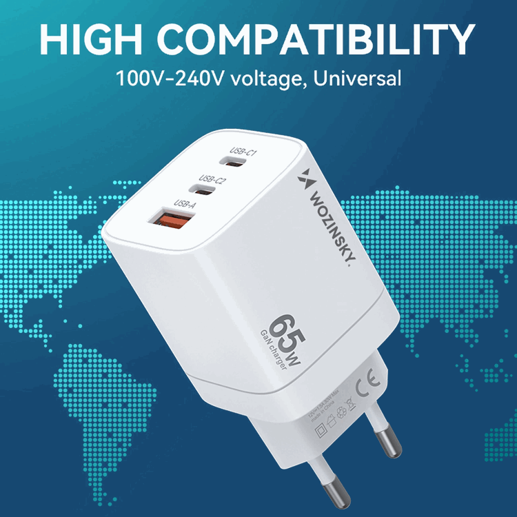 Wozinsky Wozinsky Väggladdare CGWCW 65W USB-A/2 x USB-C GaN - Vit