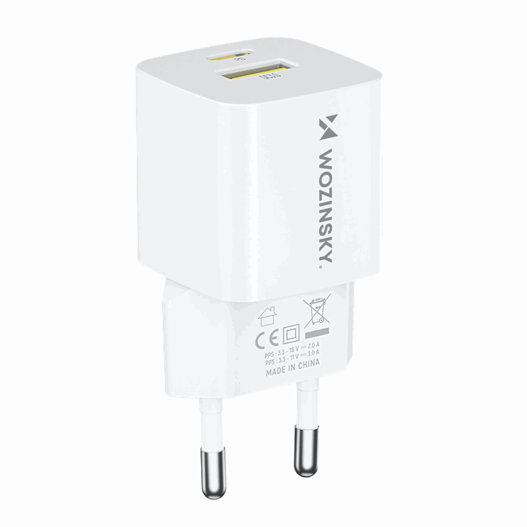 Wozinsky Wozinsky Väggladdare GaN USB-A/USB-C 33W - Vit