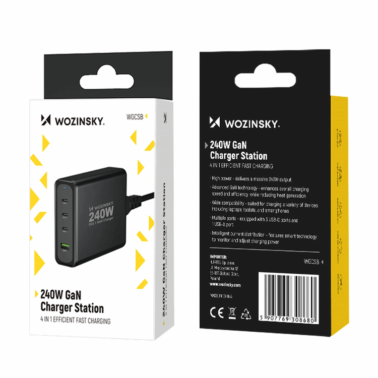 Wozinsky Wozinsky Väggladdare USB-A/3 x USB-C 240W GaN - Svart