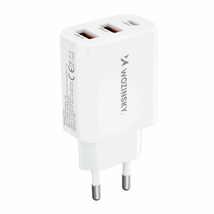 Wozinsky Wozinsky Väggladdare 30W USB-C/2 x USB-A - Vit