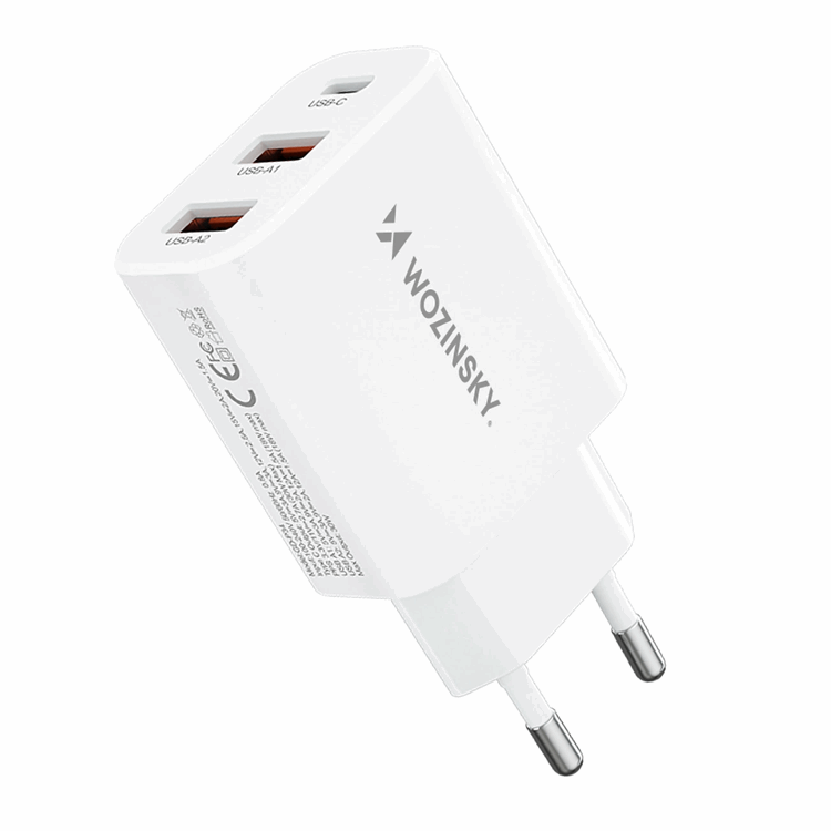 Wozinsky Wozinsky Väggladdare 30W USB-C/2 x USB-A - Vit