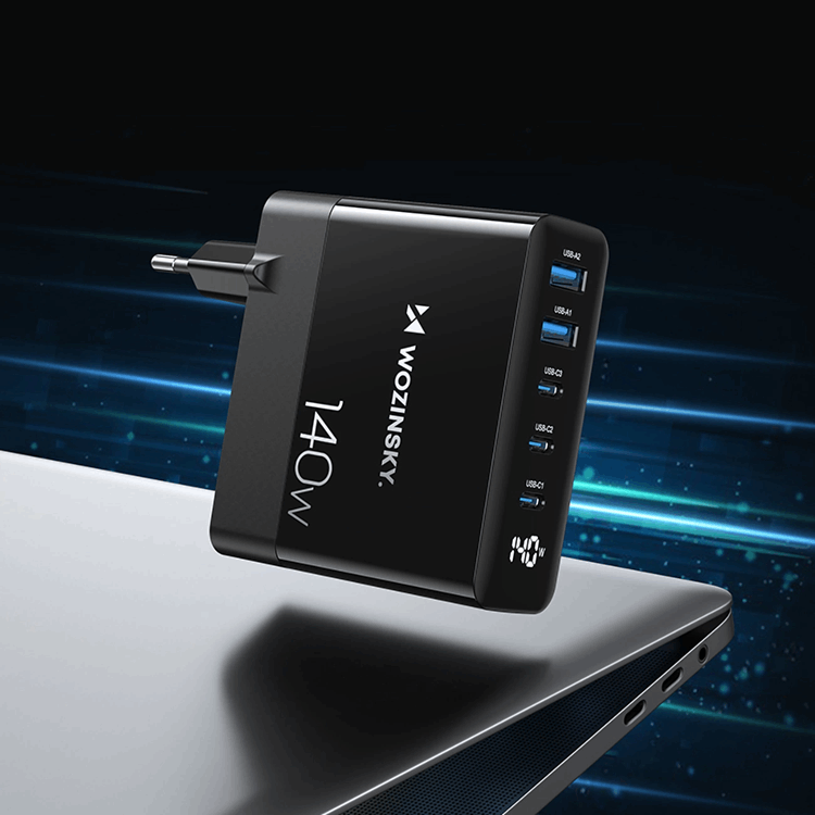 Wozinsky Wozinsky Väggladdare 140W GaN 3 x USB-C/2 x USB-A - Svart
