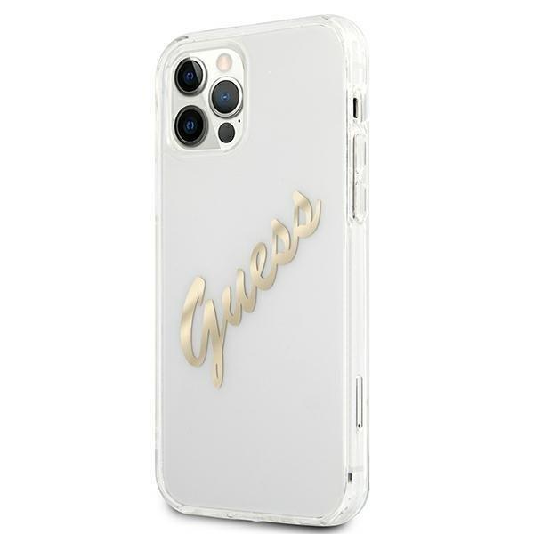 Guess Guess Vintage Script Gold Skal iPhone 12 / 12 Pro - Transparent