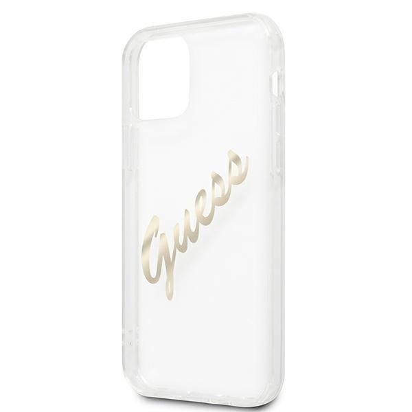 Guess Guess Vintage Script Gold Skal iPhone 12 / 12 Pro - Transparent