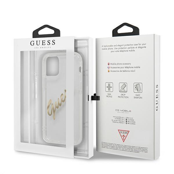 Guess Guess Vintage Script Gold Skal iPhone 12 / 12 Pro - Transparent